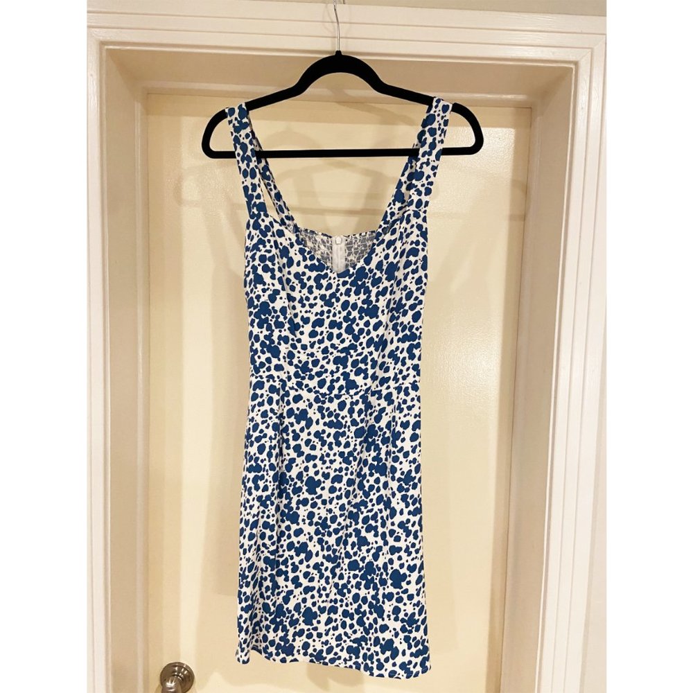Reformation Mini Dress with Blue Dalmatian Print